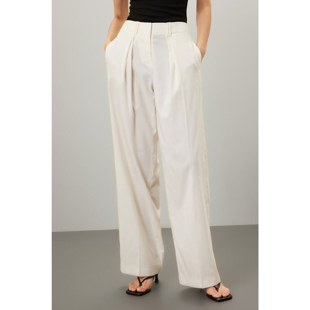 LVIR Wool Two-Tucked‎ Trousers Pants White Pleated High Rise Wide Leg Sz M